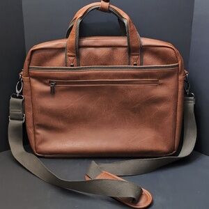 Bugatti Valentino RFID Men's Brown Cognac Vegan Leather Briefcase.